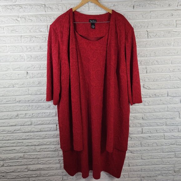 Maggie Barnes Womens Jacket Dress 5X Plus 3/4 Sleeve Red Paisley Office SWE126E - Picture 1 of 12